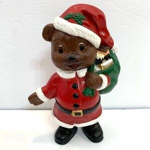 Vintage Hand-painted Ceramic Santa Teddy Bear 9”
